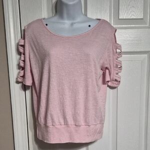 by & by Light Pink Short Sleeve Top with Cut-Out Details